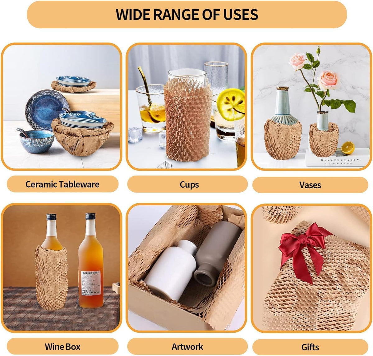 Honeycomb Packing Paper, 15"x300' Honeycomb Cushioning Bubble Wrap Paper Roll for Moving Shipping Breakables