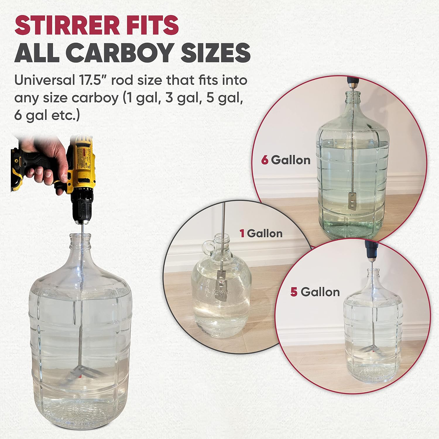 Wine Beer Degassing Stirrer for Wine Making 17.5” Stainless Steel 316 Drill Mixer Rod Attachment Wand w/Paddles |