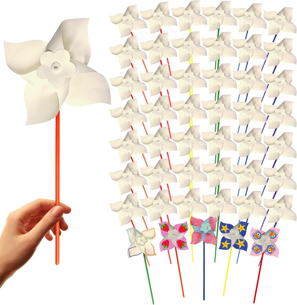 24 Pack DIY Pinwheels Craft for Kids, Bulk Summer Pinwheel Craft Kit, Color Your Own Paper Windmill Patriotic