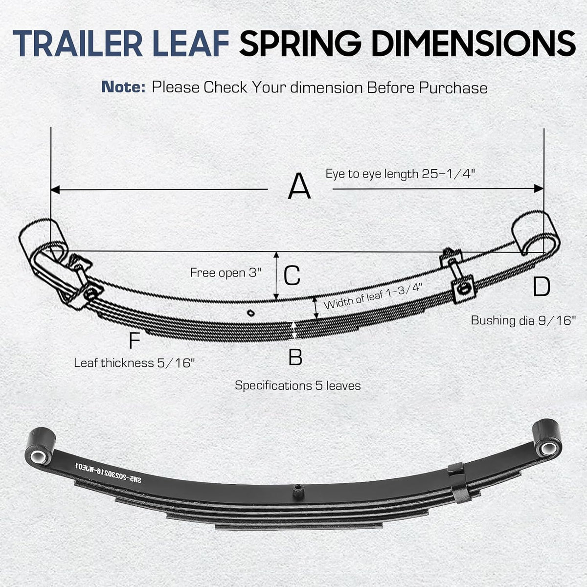 Replacement for SW5 5 Leaf Trailer Leaf Spring, 6000LB Tandem Trailer Axle Suspension Kit with 3000lb Capacity Double