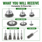 12 Pcs Wire Brush for Drill Set Abrasive Wire Wheel for 1/4" Hex Shank Wire Cup Brush for Drill for Removing Paint and Rust, Metal Carbon Steel