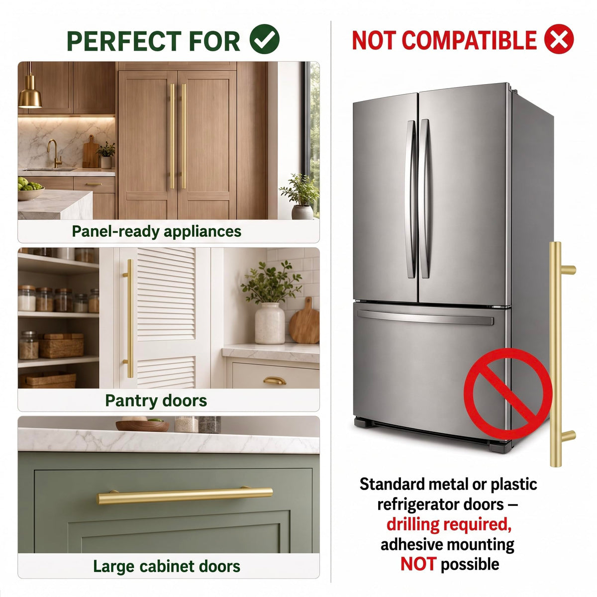 Solid Brass Appliance Pull, Brushed Gold Handle, 18" Hole Centers