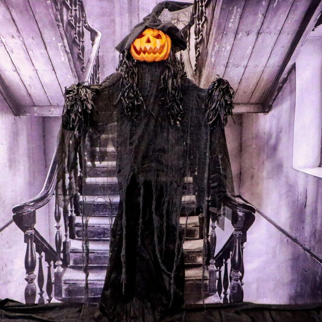 Life-Size Scary Poseable Pumpkin Witch, Halloween Prop with Touch Activated Lights and Sound, Battery Operated Indoor