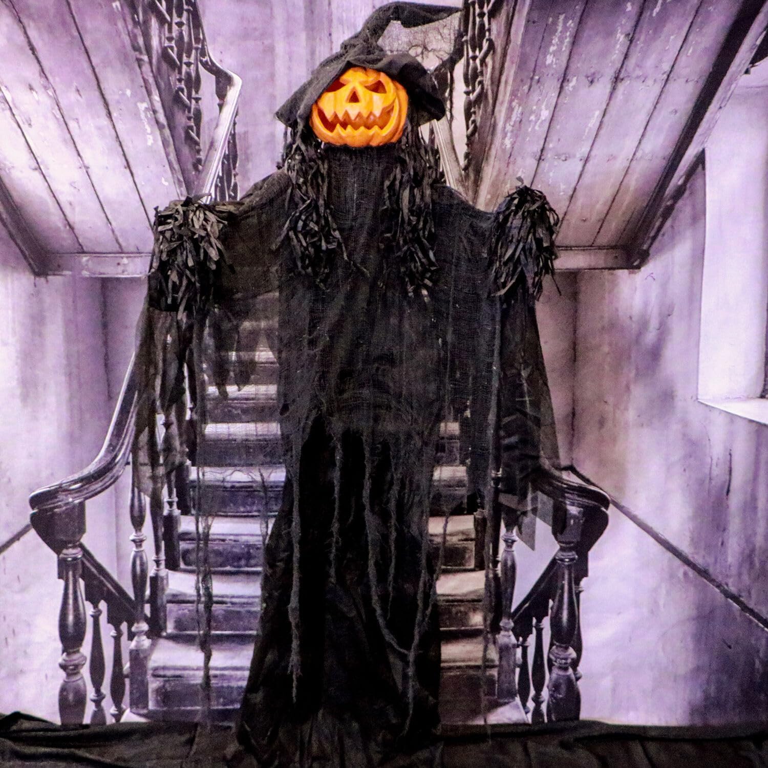 Life-Size Scary Poseable Pumpkin Witch, Halloween Prop with Touch Activated Lights and Sound, Battery Operated Indoor