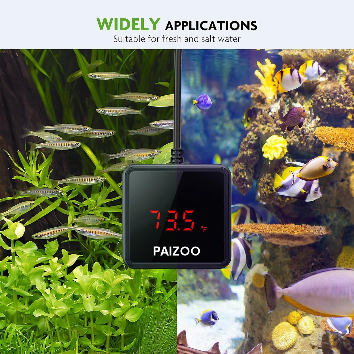 LED Waterproof Aquarium Thermometer Always-on Display with USB Cord