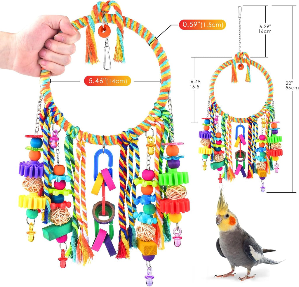 Bird Toys, Bird Swing Toy Bird Perch with Colorful Chewing Toys, Suitable for Lovebirds, Finches, Parakeets
