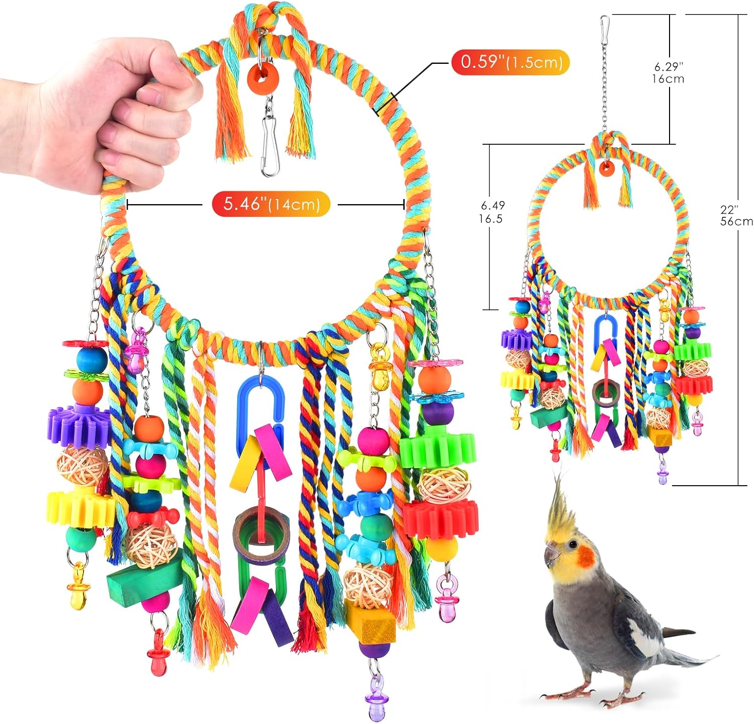 Bird Toys, Bird Swing Toy Bird Perch with Colorful Chewing Toys, Suitable for Lovebirds, Finches, Parakeets