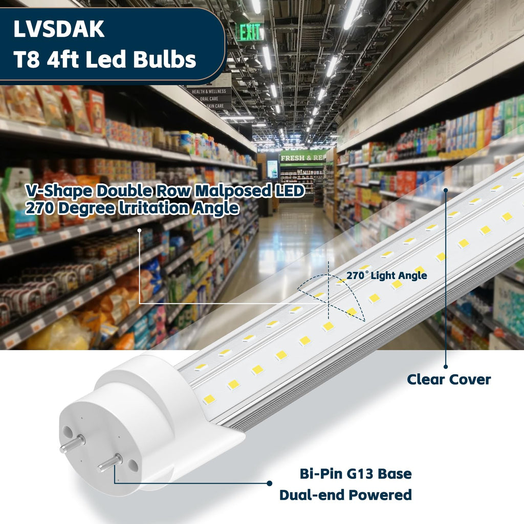T8 Led Bulbs 4 Foot, 5000K 45W 5850LM 24-Pack