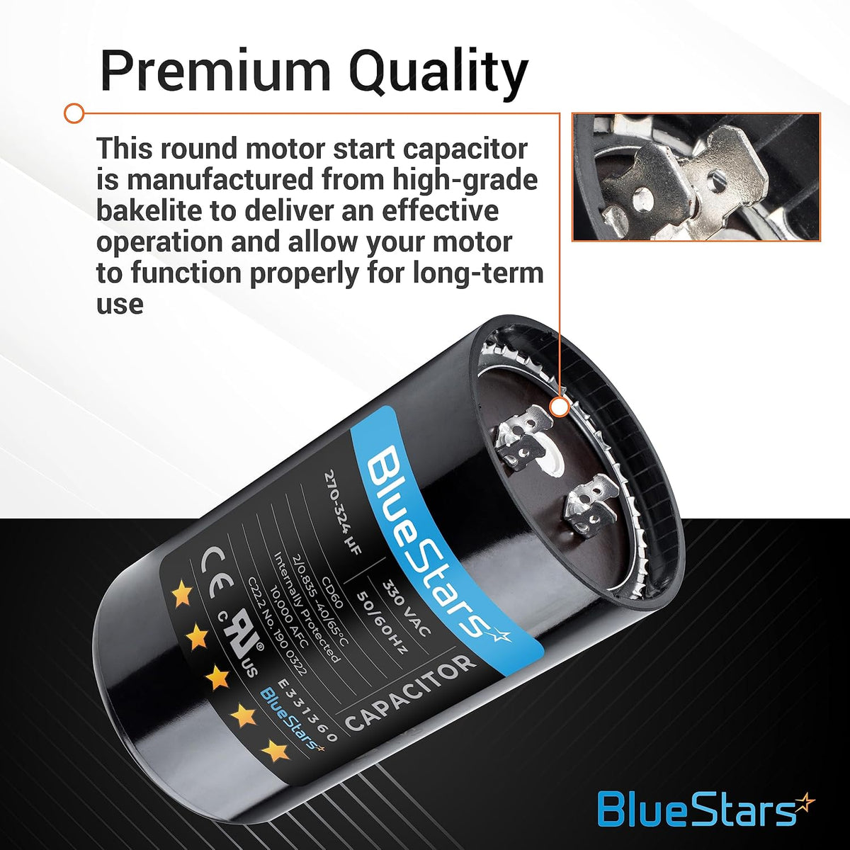 [2025 Upgraded] BlueStars 270-324 uF MFD 330 VAC Motor Start Capacitor