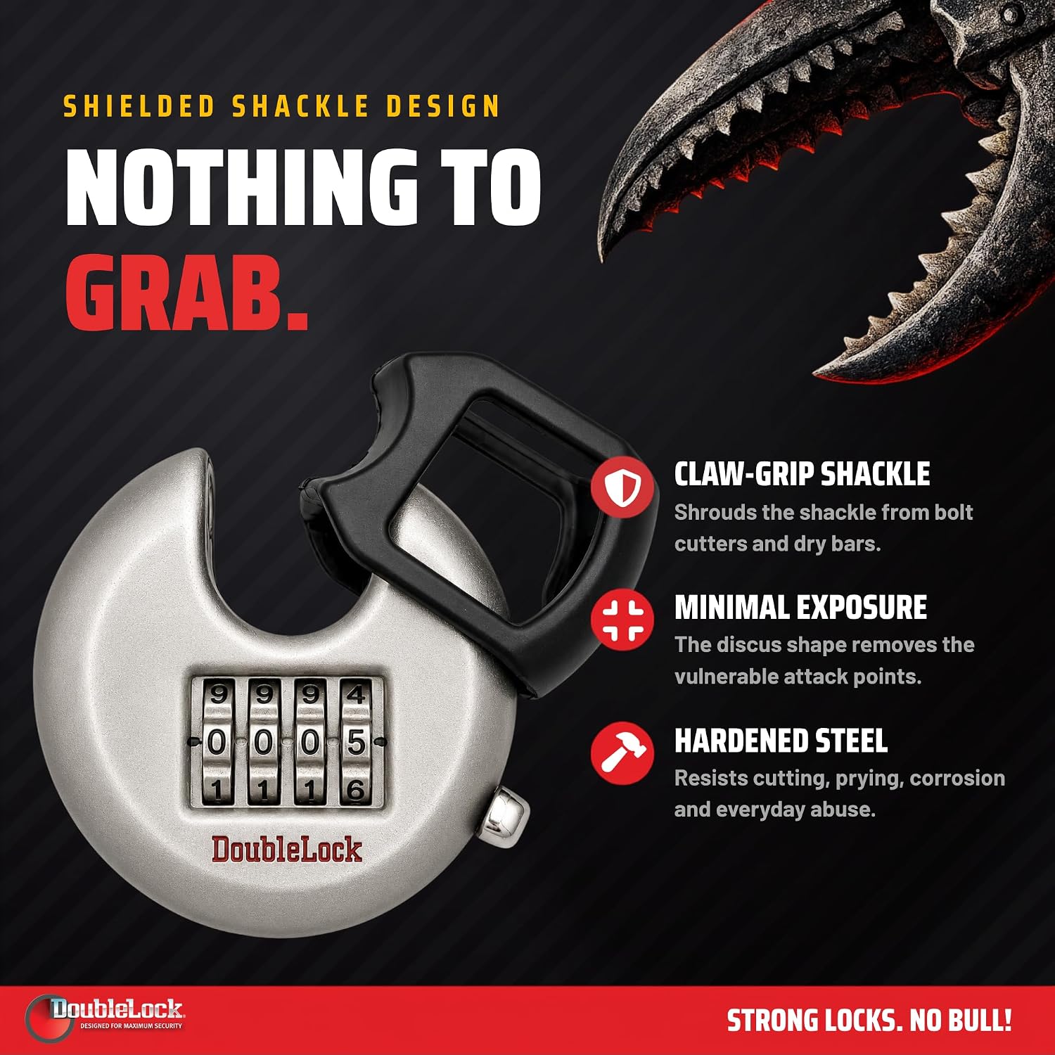 Crab Discus Combination Lock, Hardened Steel Round Padlock, Weather Resistant Resettable Combo Lock for Trailer