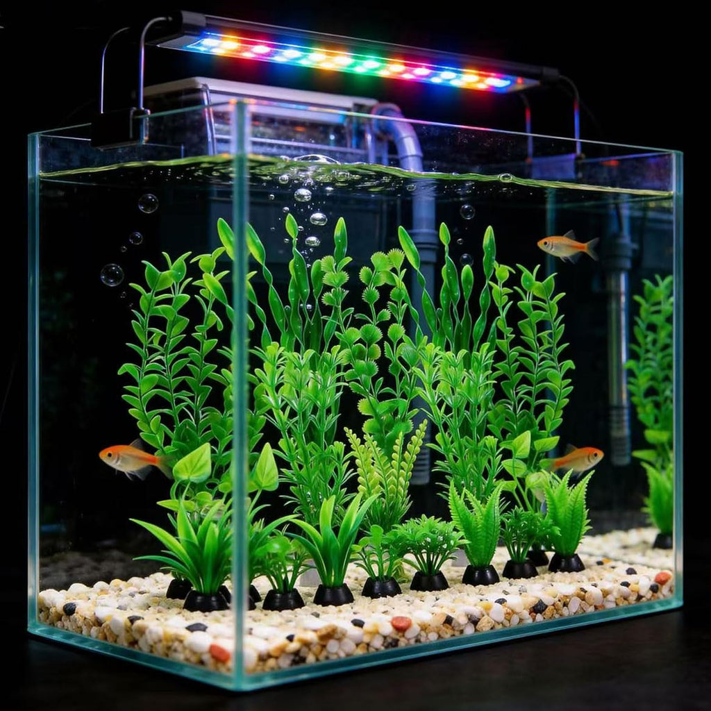 Artificial Aquarium Plants Set, Plastic Fish Tank Decorations, Fish Tank Decor for Betta Goldfish (18pcs-Green)