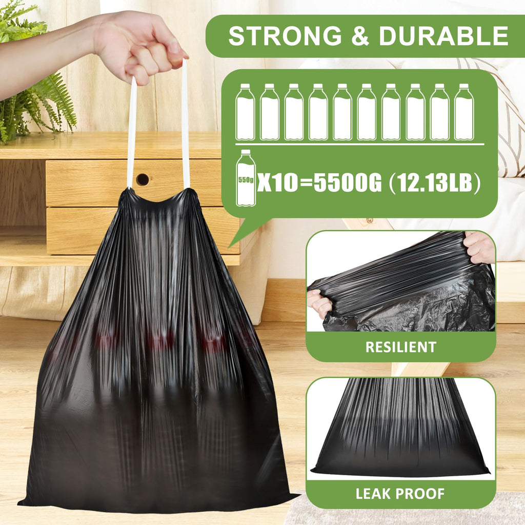 1.6 Gallon Trash Bags Drawstring, Mini Trash Bags, Black, 132 Count