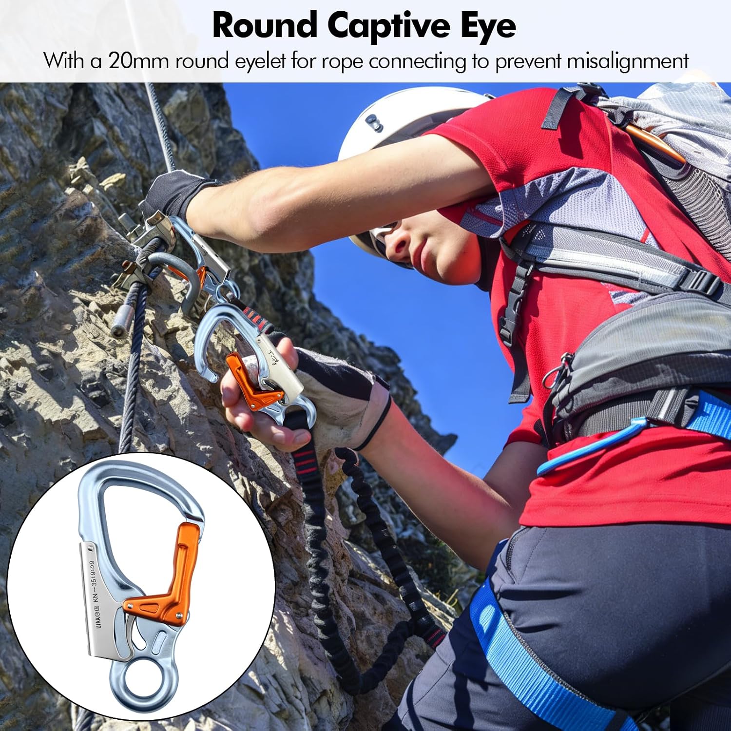 Auto Locking Carabiner 35KN (7868 lbs), UIAA Certified 5.5" Climbing Rock Carabiner, Heavy Duty Captive Eye Snap Hook