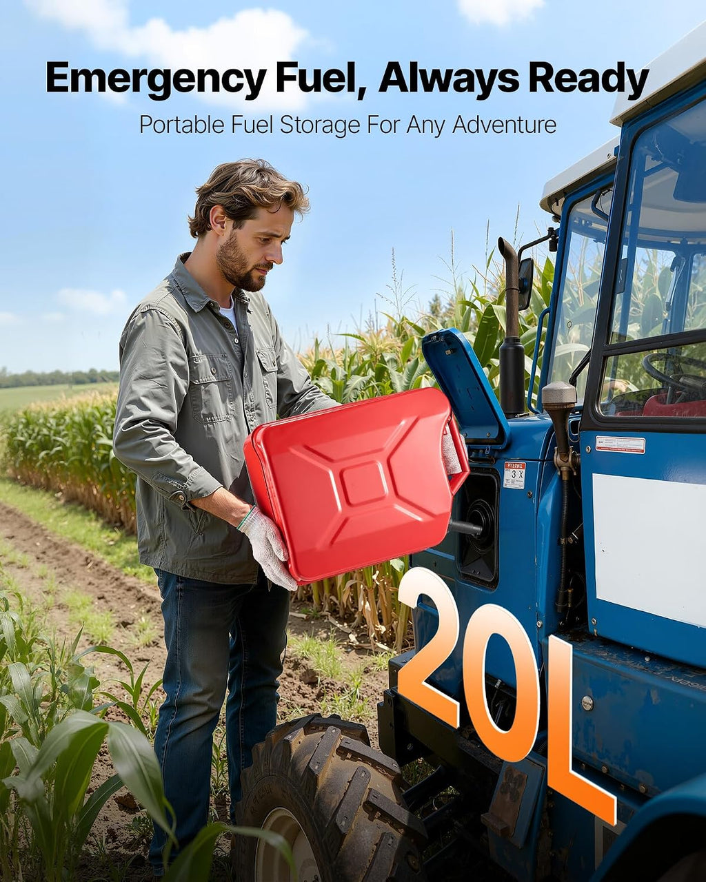 Metal Fuel Container, 5.3 Gallon, Fuel Jerry Can with Spout and Comfort Handle, 6 L/min Max Flow Rate, Leakproof &
