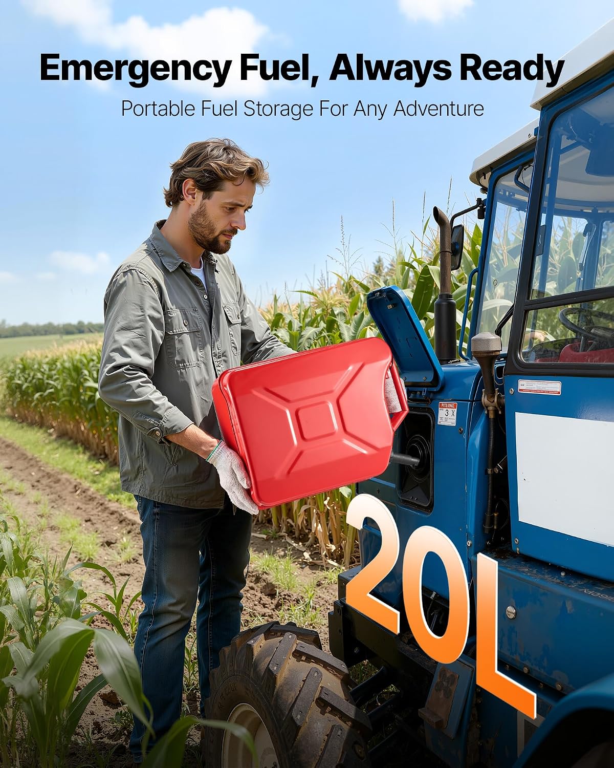 Metal Fuel Container, 5.3 Gallon, Fuel Jerry Can with Spout and Comfort Handle, 6 L/min Max Flow Rate, Leakproof &