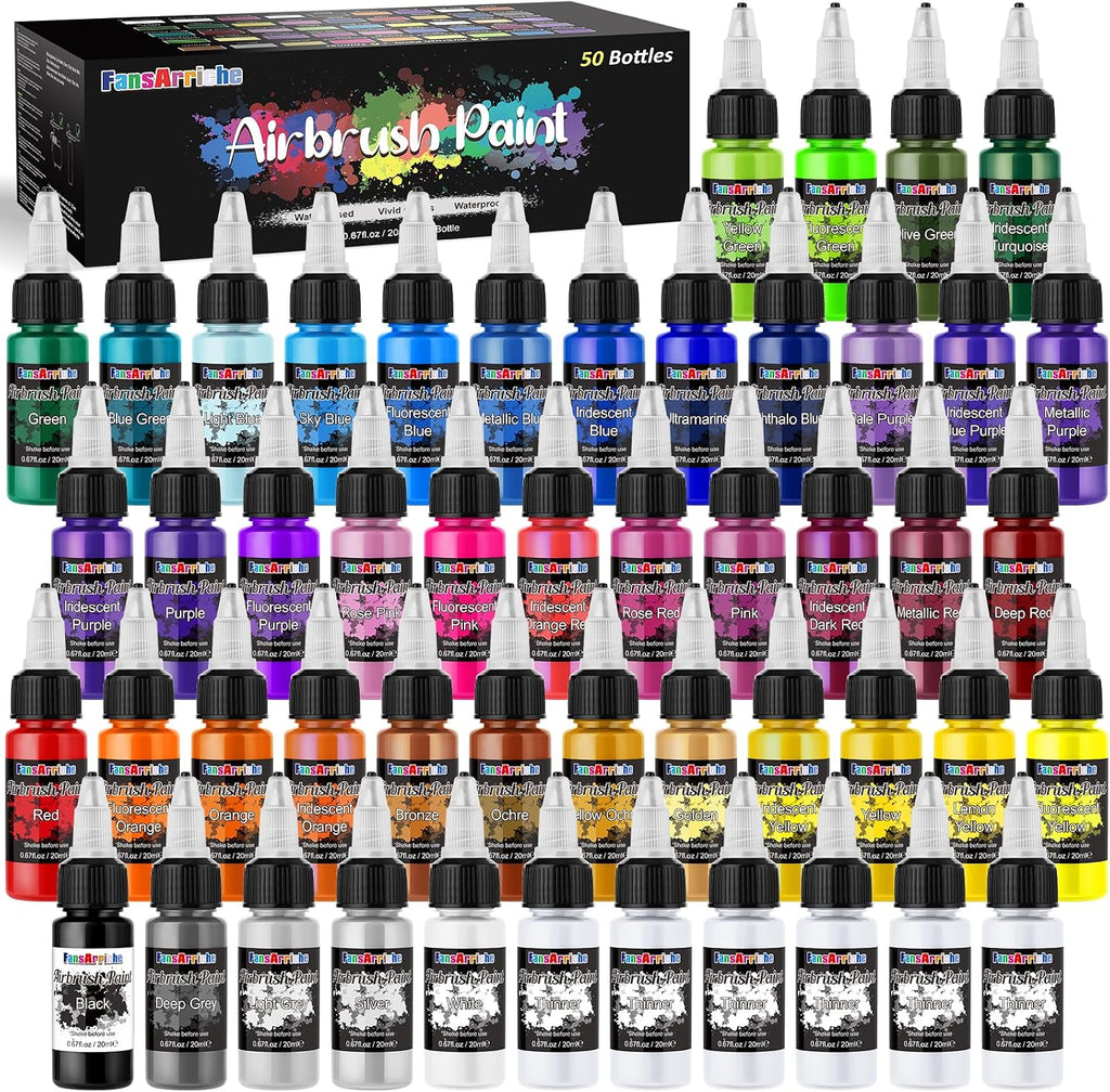 Airbrush Paint, 44 Colors with 6 Thinners, 20 ml/Bottle | Acrylic Air Brush Painting Set, Ready to Spray Water-Based