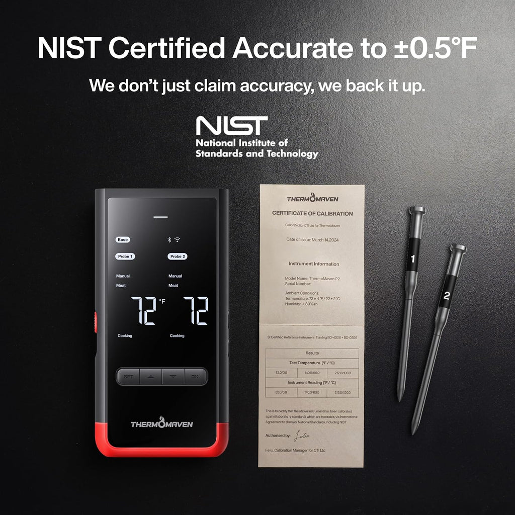 WiFi Wireless Meat Thermometer, 2 Probes, Smart Base, 6 Sensors