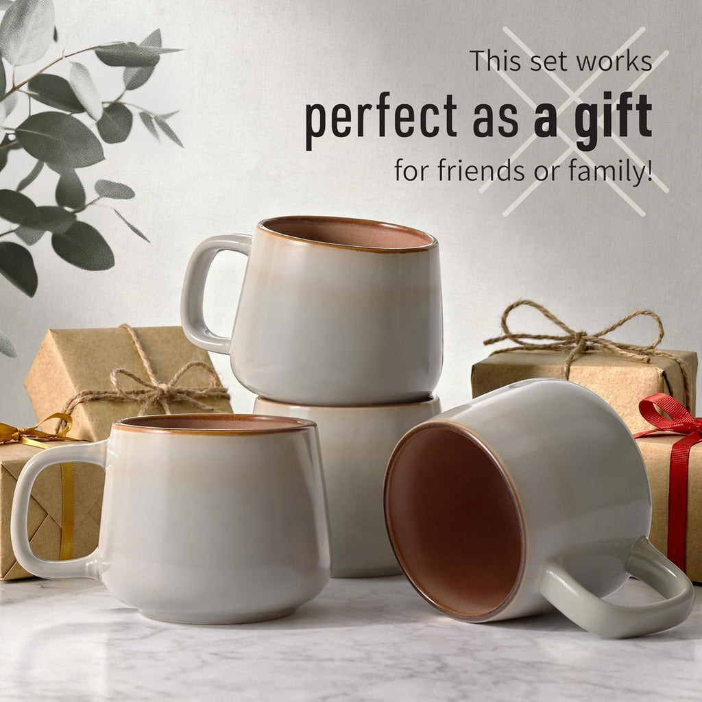 Stoneware Ceramic Coffee Mugs Set of 4 | 12 oz | Sage Ash