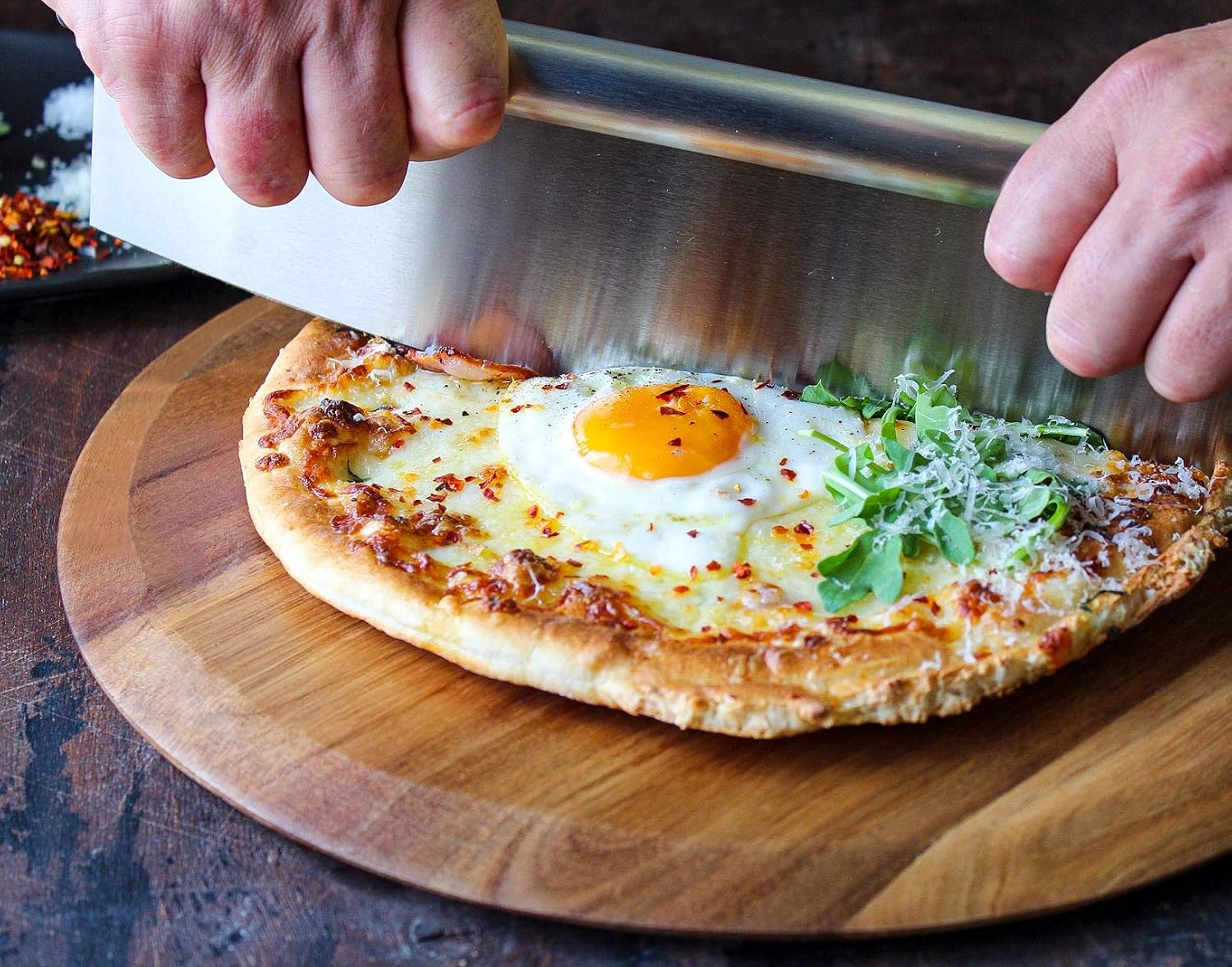 Premium Acacia Pizza Peel (Extra Large) and Rocker Blade Pizza Cutter Set, Pizza Peel 16 inch, Gourmet Wooden Pizza