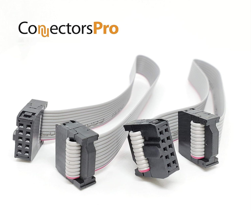 IDC 2-Pack 20cm 8" Length 10 Pins 10P 2.54mm FC Dual Rows 0.1" Pitch Connectors Female Sockets on Silver Flat Ribbon Cable, Net Length is 7 inches 18cm F/F (10P-20cm-2PK)