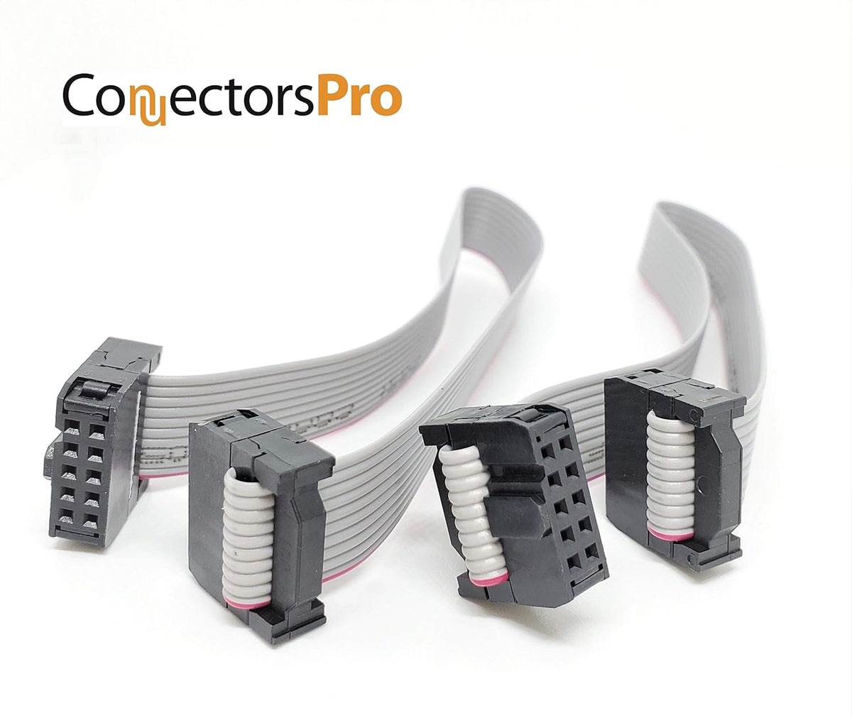 IDC 2-Pack 20cm 8" Length 10 Pins 10P 2.54mm FC Dual Rows 0.1" Pitch Connectors Female Sockets on Silver Flat Ribbon Cable, Net Length is 7 inches 18cm F/F (10P-20cm-2PK)