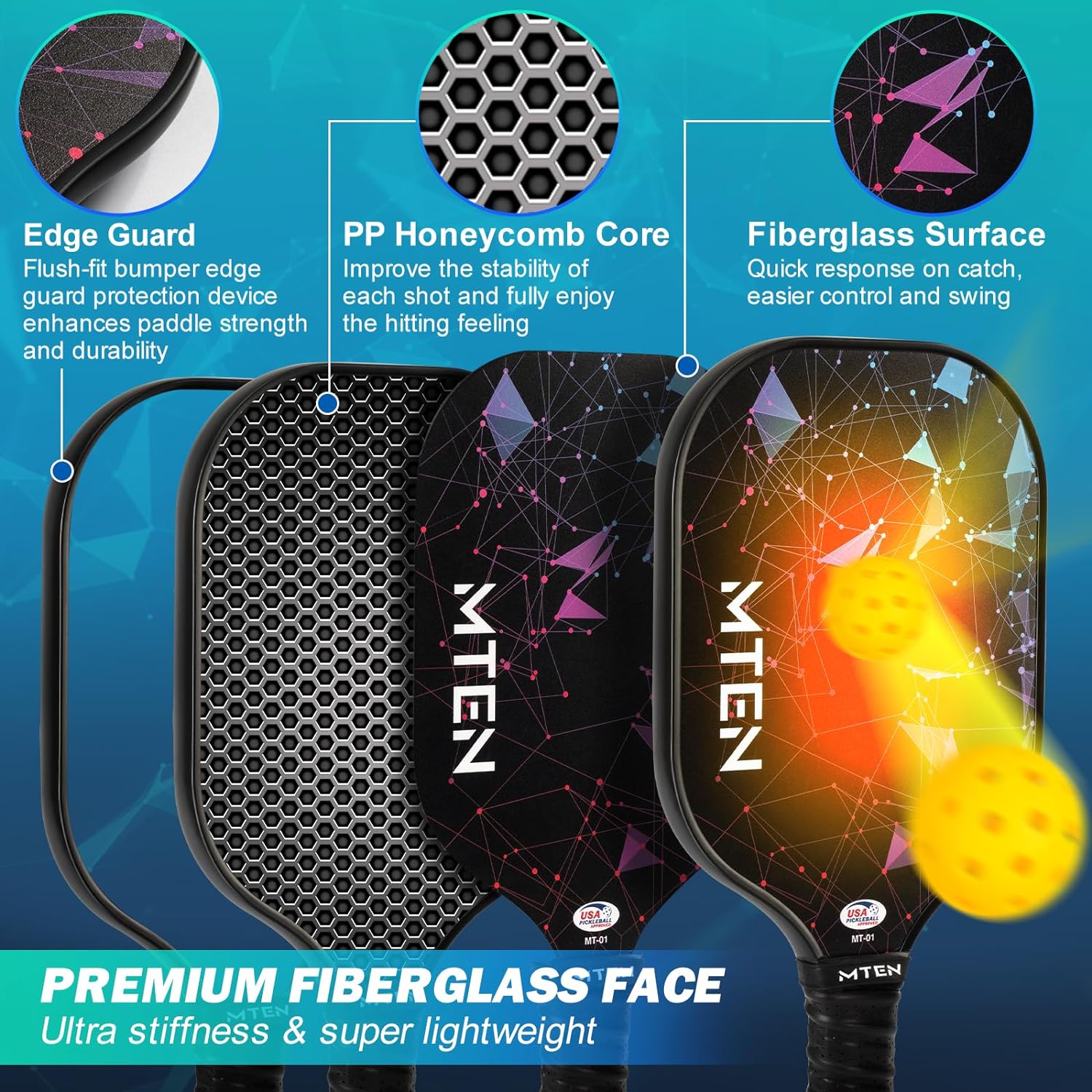 Pickleball Paddles Set of 2/4/1, USAPA Approved Fiberglass Rackets | Lightweight Set for Men, Women, Beginners &