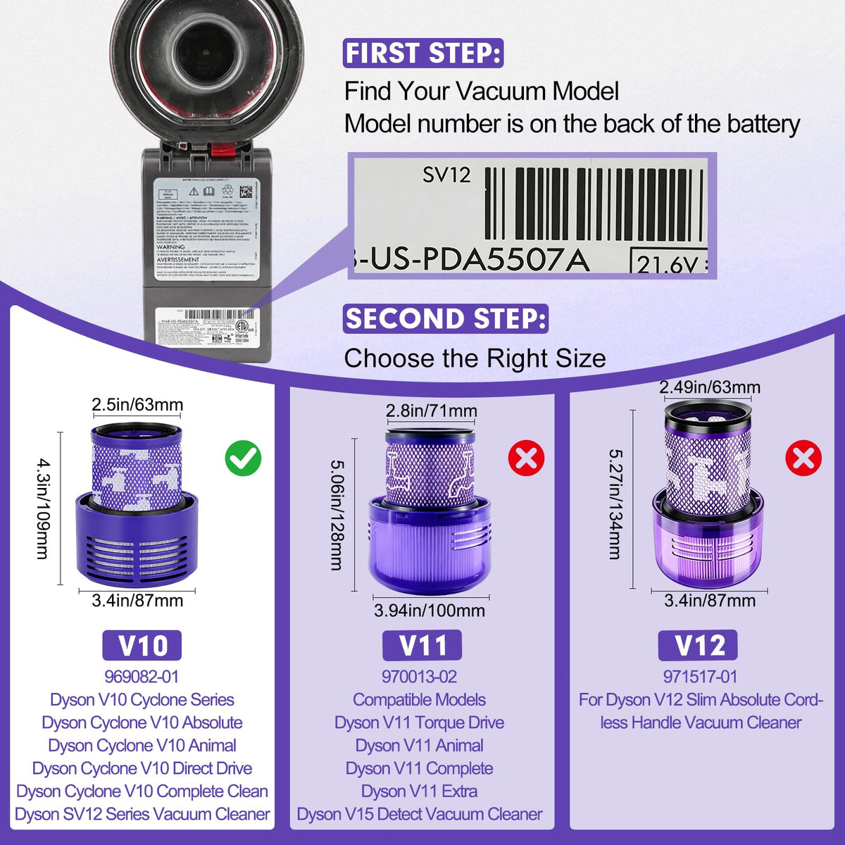 V10 Vacuum Filters & Sealing Ring Replacement Kit for Dyson