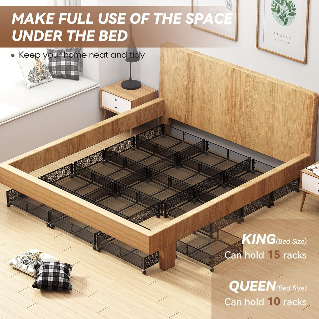 Under Bed Storage Containers with Wheels, Under Bed Shoe Storage Organizer Drawer, Tool-free Assembly Metal Storage
