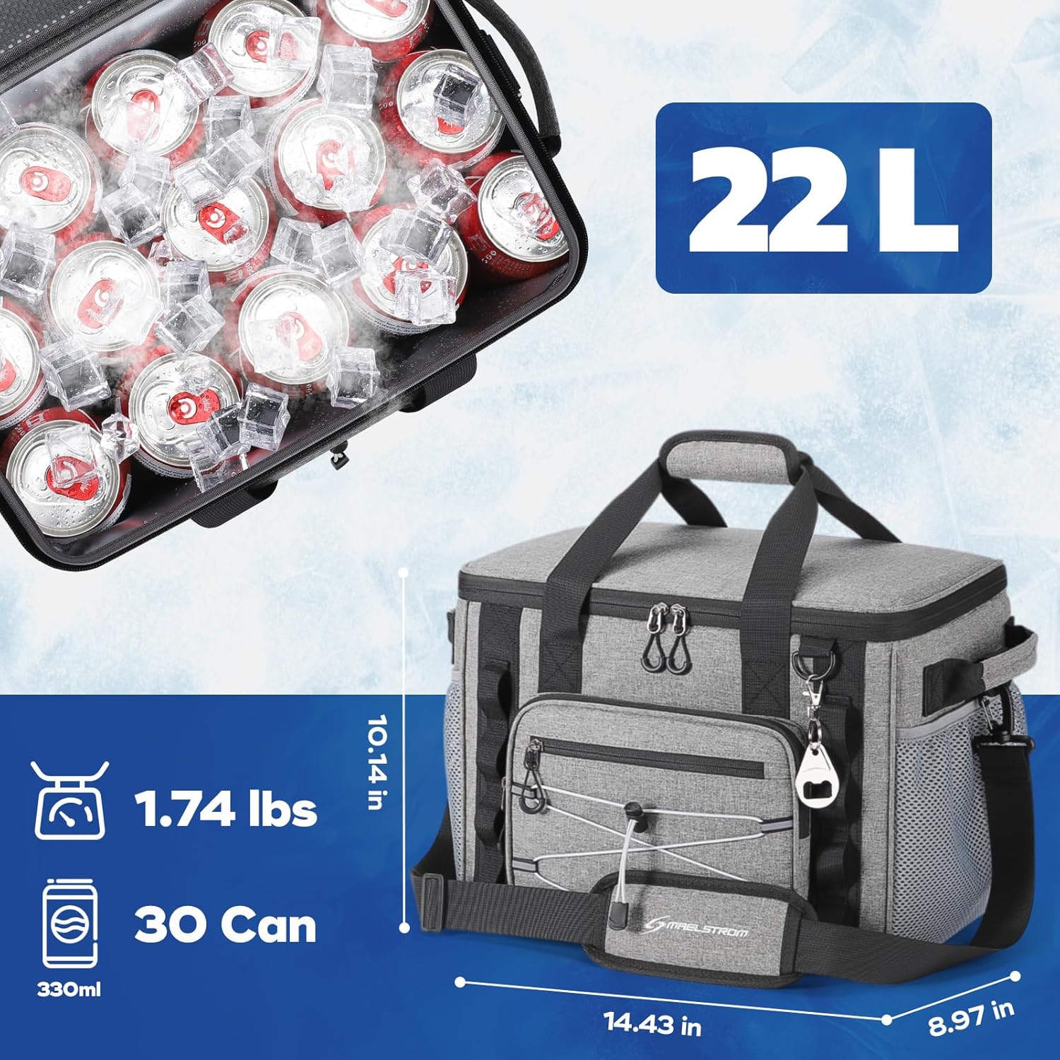 30/40 Can Soft Cooler Bag, Leakproof Insulated Ice Chest | 24h Cold (With Ice), 5-Layer Insulation, Multi-Pockets