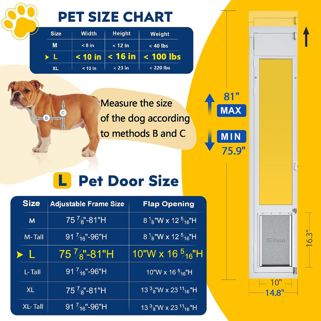 Large Dog Door for Sliding Glass Door,Openable Pet Door for Sliding Glass Doors, All-Metal Framed & Panel & Lock