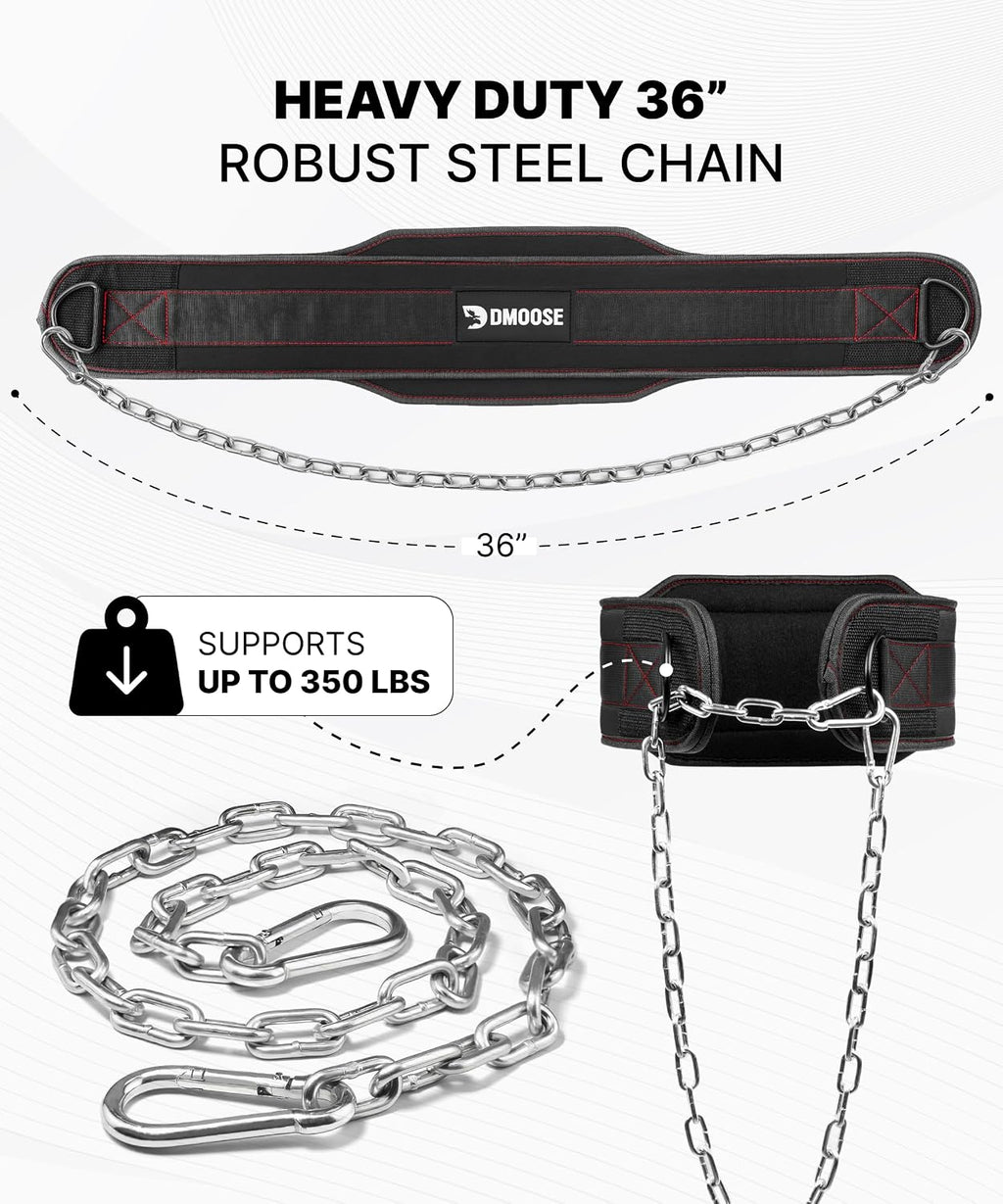 Dip Belt for Weight Lifting, Pullup, Squats & Dips - 36" Robust Steel Chain, Comfortable Neoprene Padding Supports