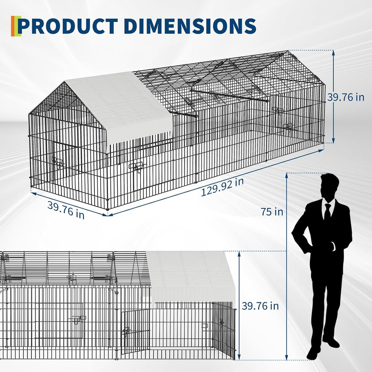 Chicken Run,Large Poultry Enclosure,130 Inch Outdoor Pen