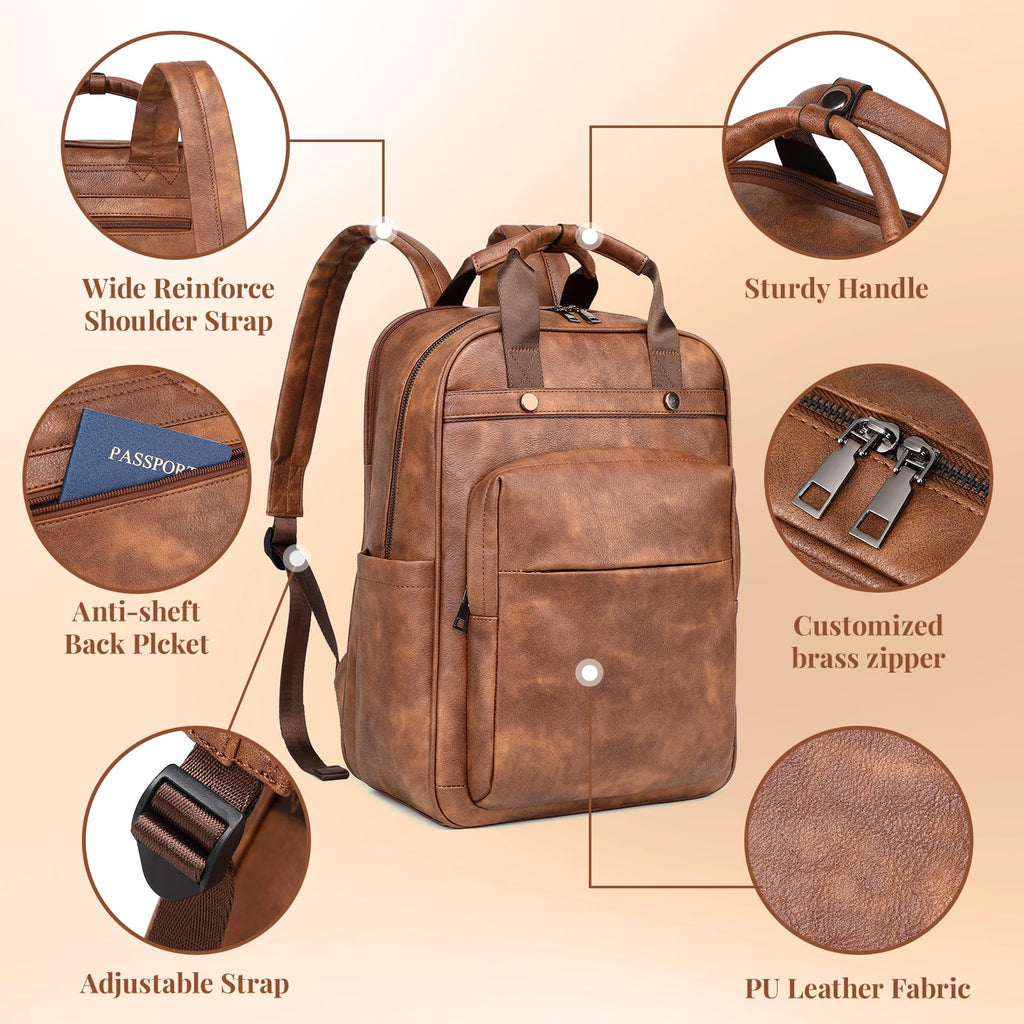 PU Leather Backpack for Women | 17 Inch Laptop Backpack