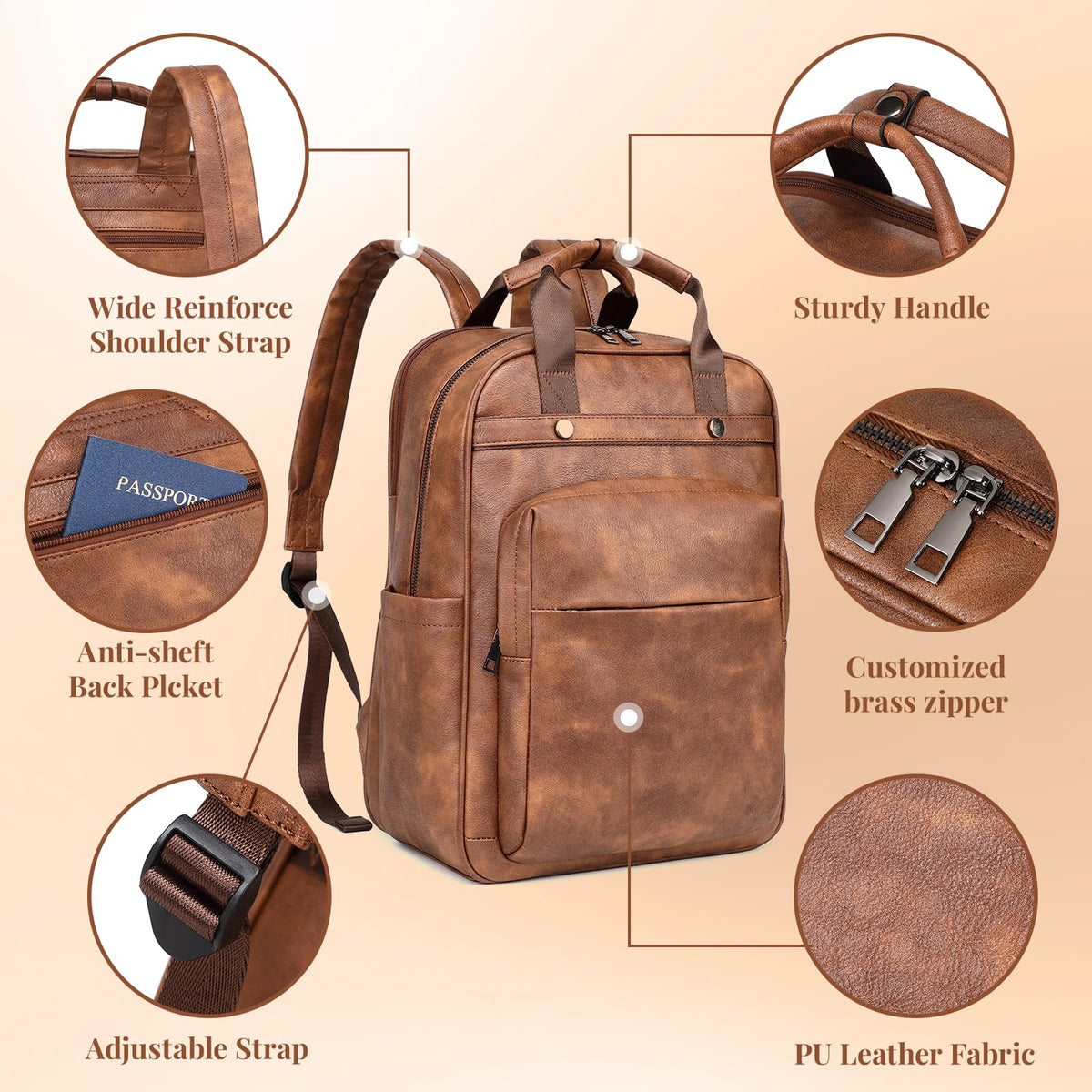PU Leather Backpack for Women | 17 Inch Laptop Backpack