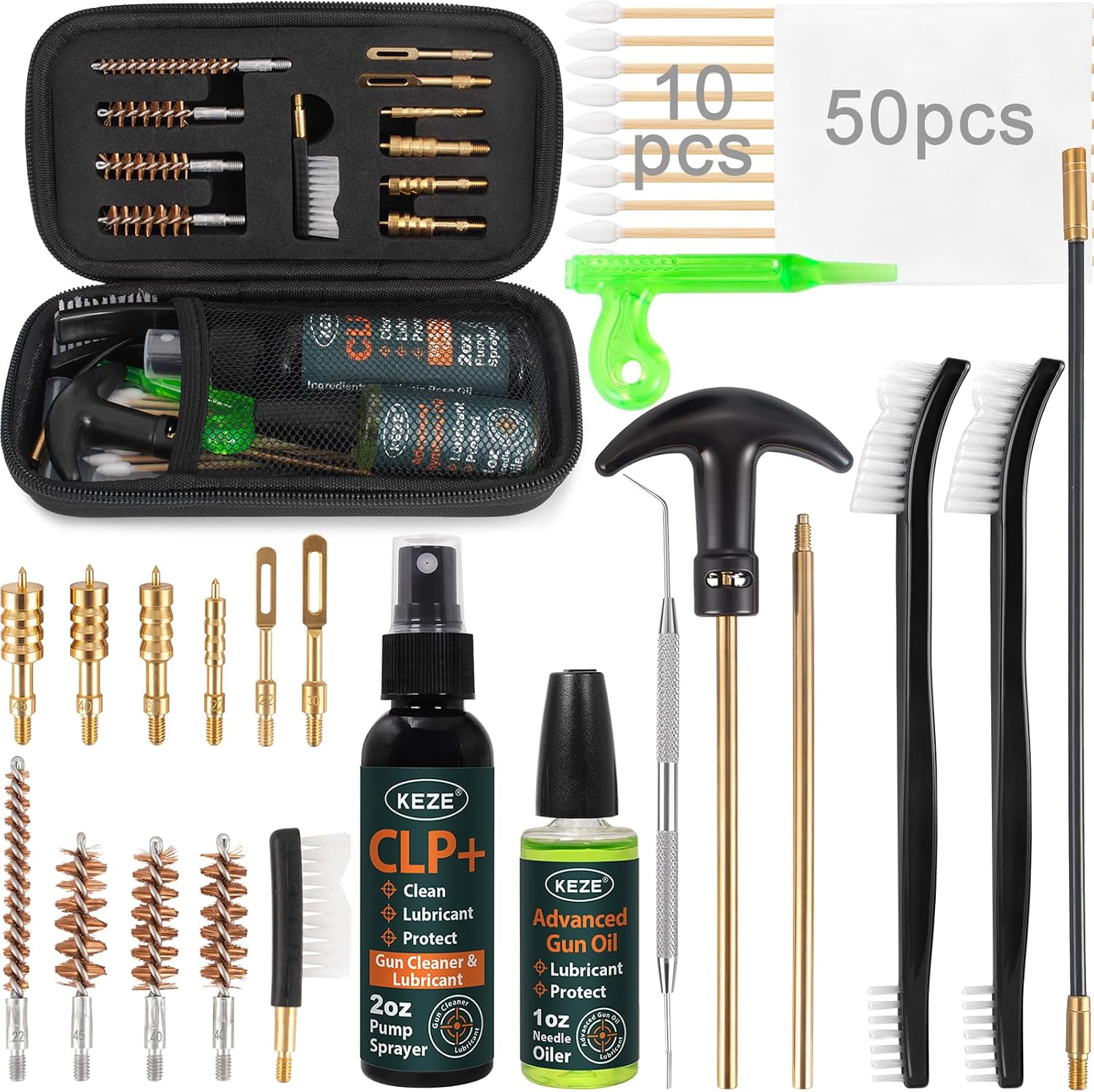 Gun Cleaning Kit 9mm,.22,.357,.38,.45 with Gun Oil 1 oz. & CLP Cleaner Lubricant 2 oz. Handgun Shotgun Rifle and