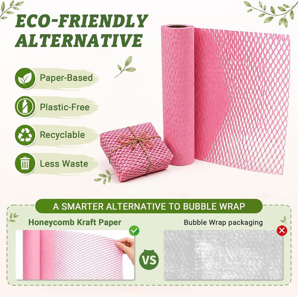 Honeycomb Packing Paper Eco-Friendly: 12" x 100' for Moving Packing | Pink Paper Wrap, Expands to 160', Bubble Wrap