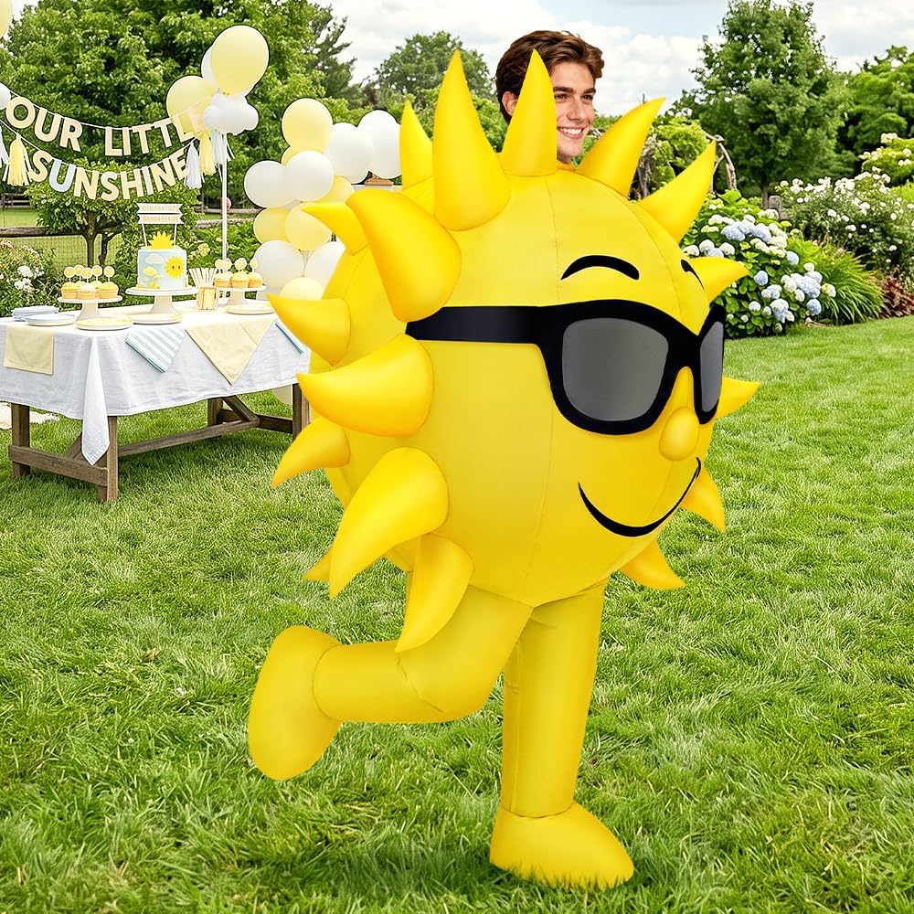 Inflatable Sun Costume Adult Yellow Blow Up Halloween Outfit Summer Suit | Lightweight Polyester Quick Inflation