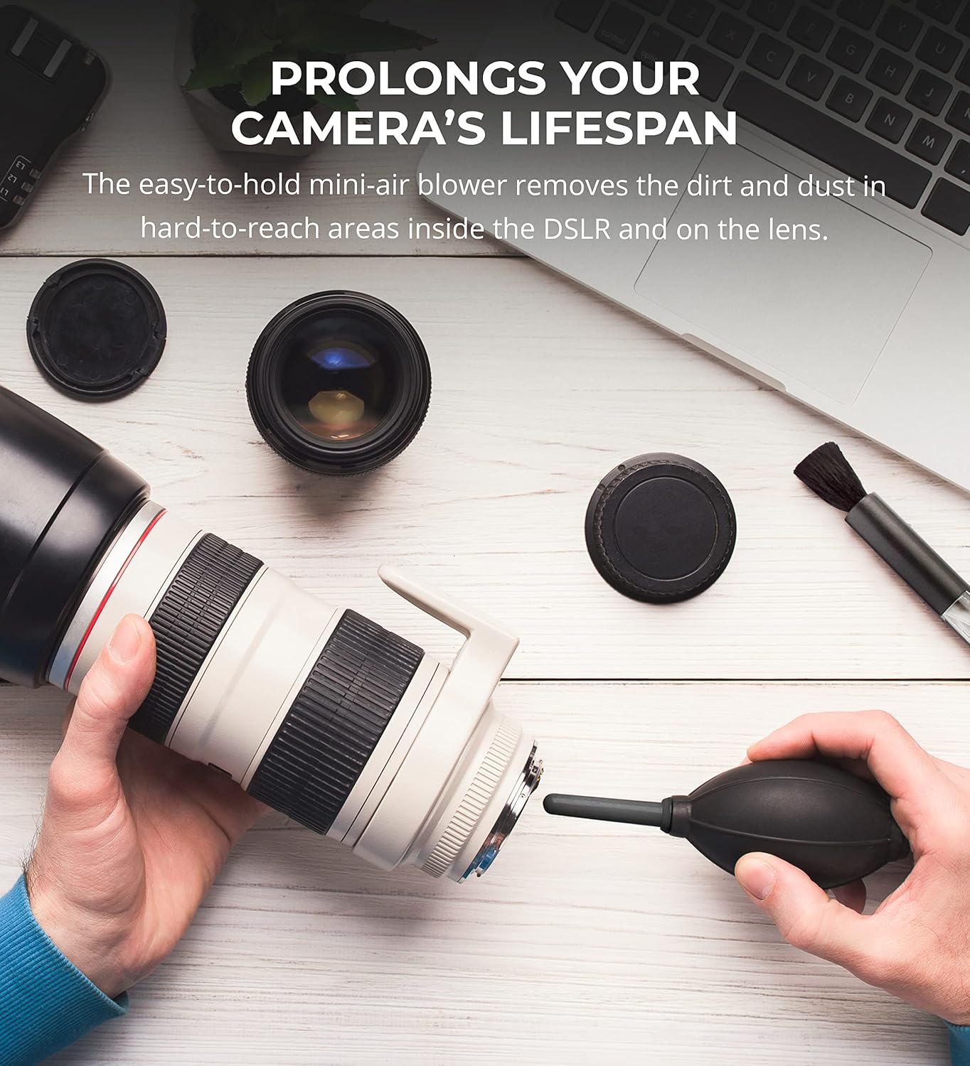 Camera Cleaning Kit with Mini-Air Blower and Dual-Sided Lens Pen for DSLR, SLR, Mirrorless Digicam - Compatible with