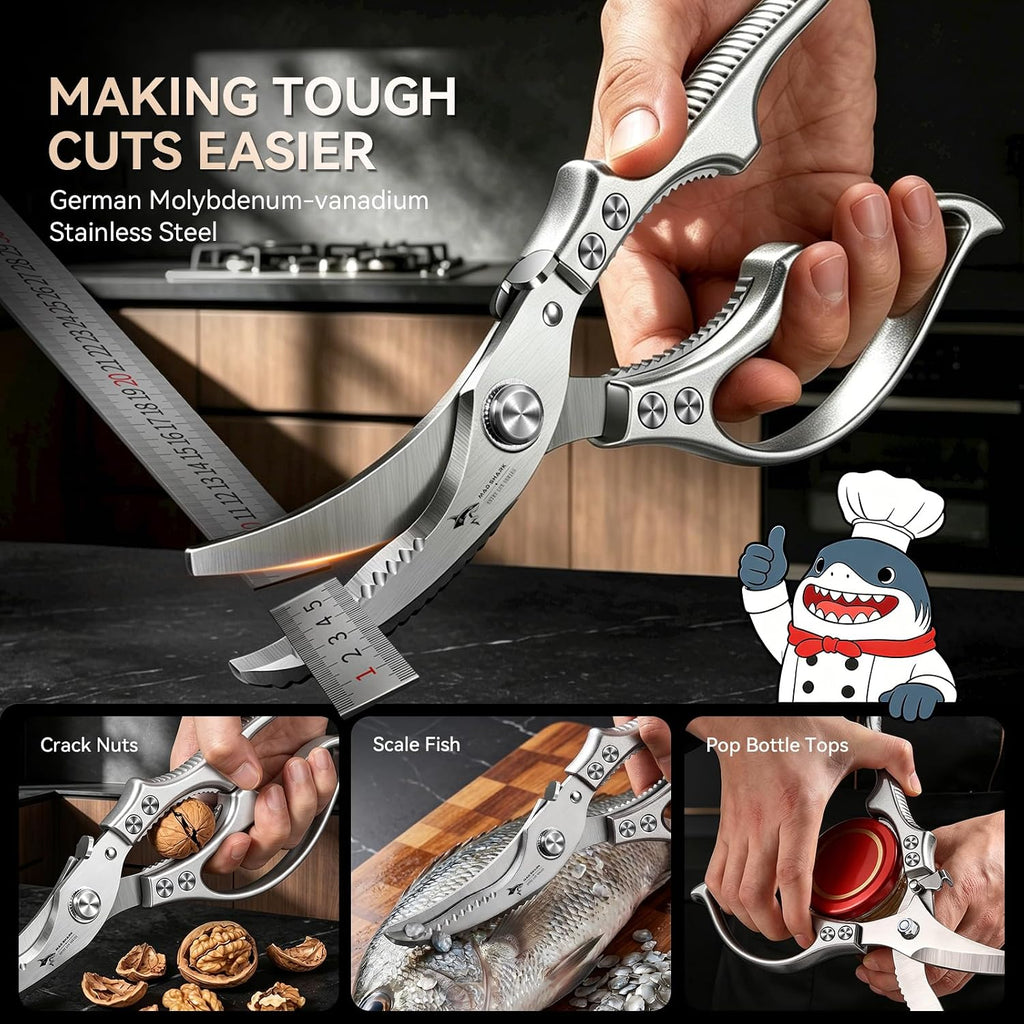 Heavy Duty Poultry Shears, Kitchen Shears with Non-Slip Handle & Safety Lock, All Purpose Kitchen Scissors for