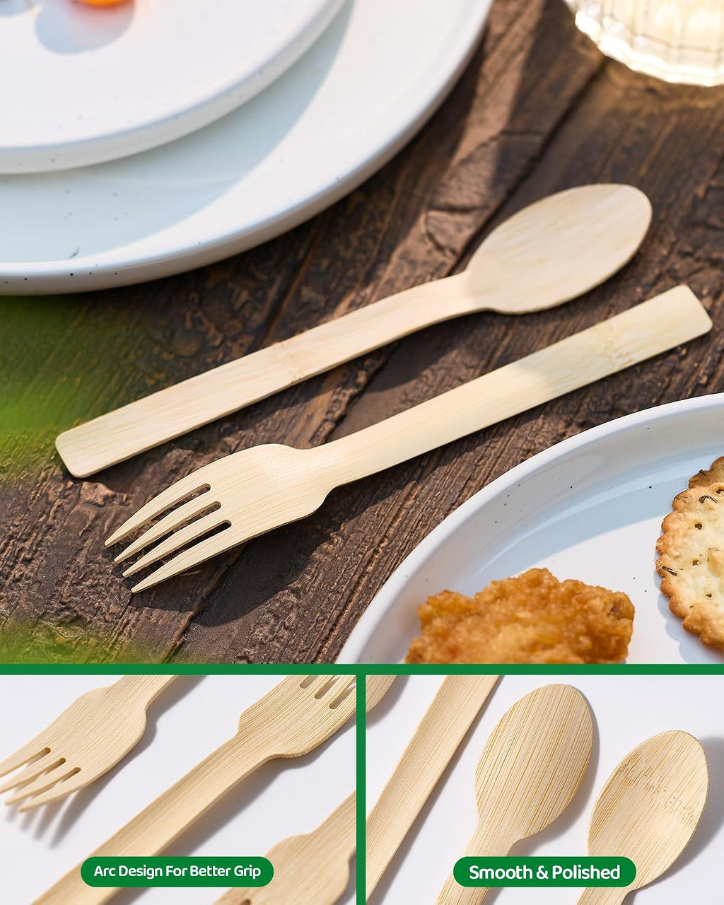 100% Bamboo Disposable Cutlery Set - 120 Mix (60 Forks,60 Spoons)