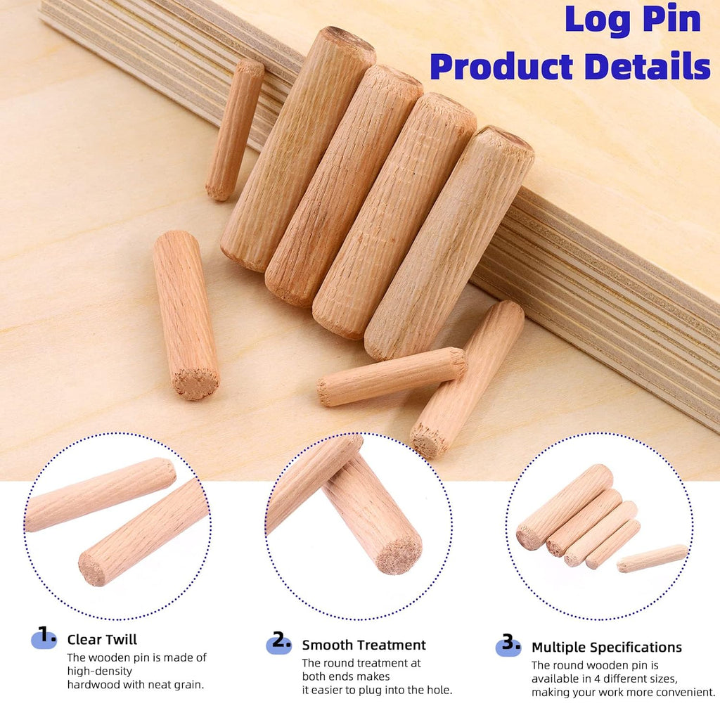 508Pcs 1/4" 5/16" 3/8" 1/2" Wooden Dowel Pins Beveled Ends Fluted Dowel with 6/8/10/12MM Solid Hollow Dowel Tenon