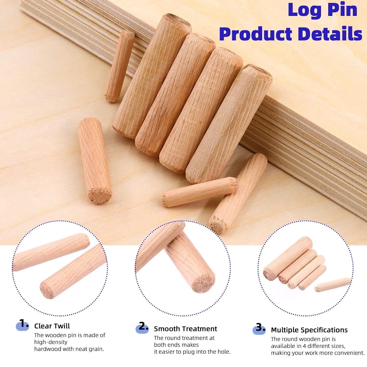 508Pcs 1/4" 5/16" 3/8" 1/2" Wooden Dowel Pins Beveled Ends Fluted Dowel with 6/8/10/12MM Solid Hollow Dowel Tenon
