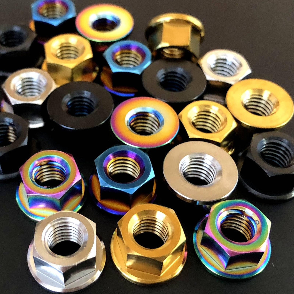 RISON Titanium M8x1.25mm Titanium Sprocket Nut Black 5PCS Flange Nut