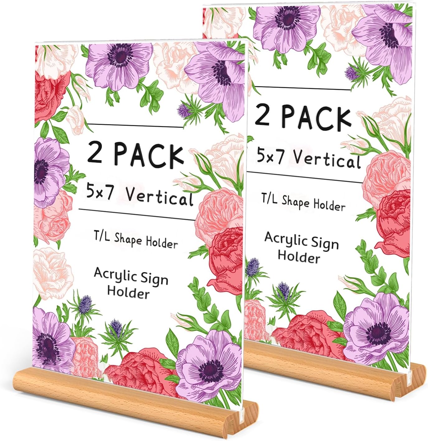 L/T Shape Clear Acrylic Sign Holder with Wood Base | Sign Holder for Office School Restaurant ,Table Menu Display