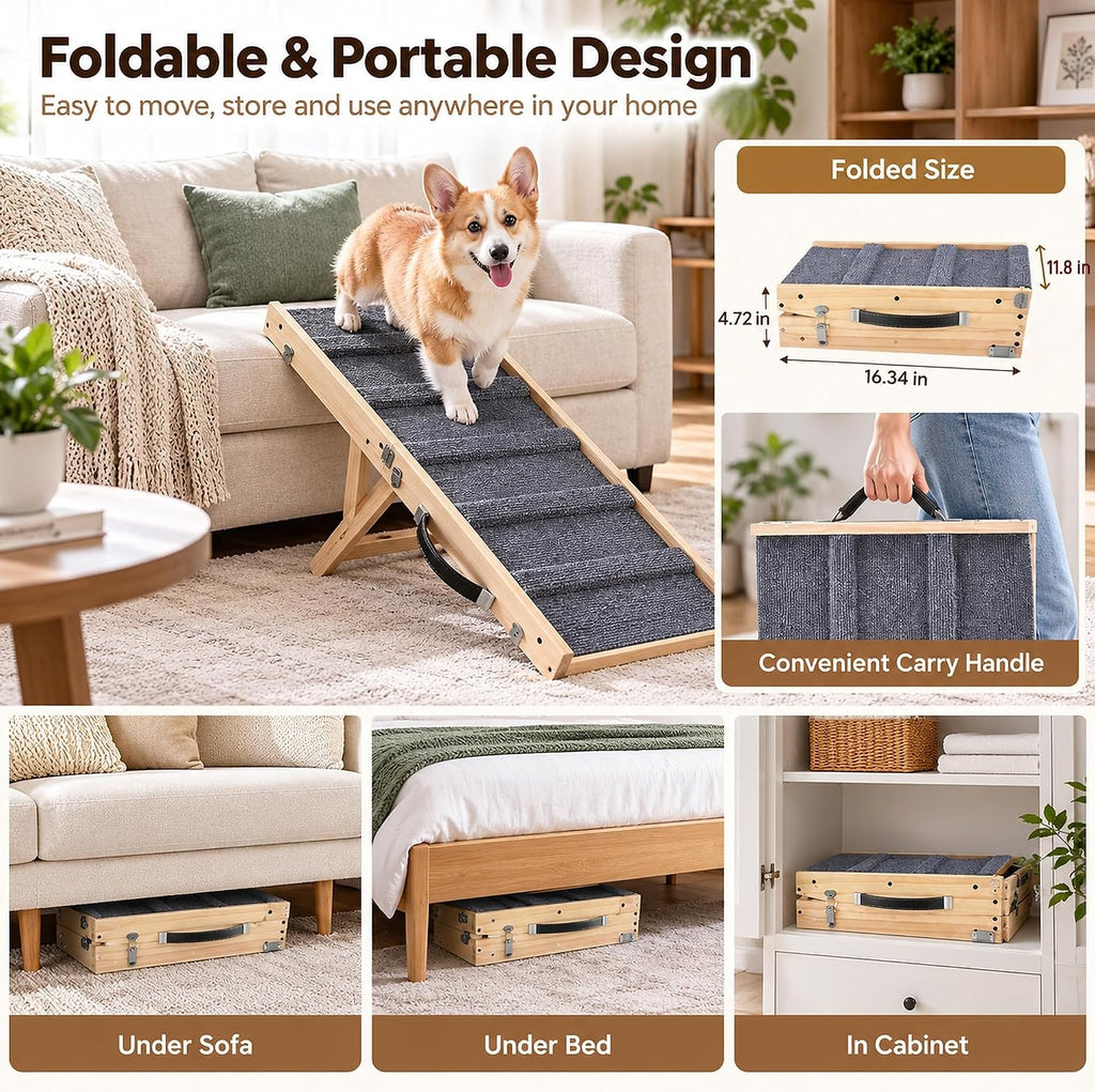 Small Dog Ramp for Bed & Couch, 4 Adjustable Heights, Foldable & Non-Slip
