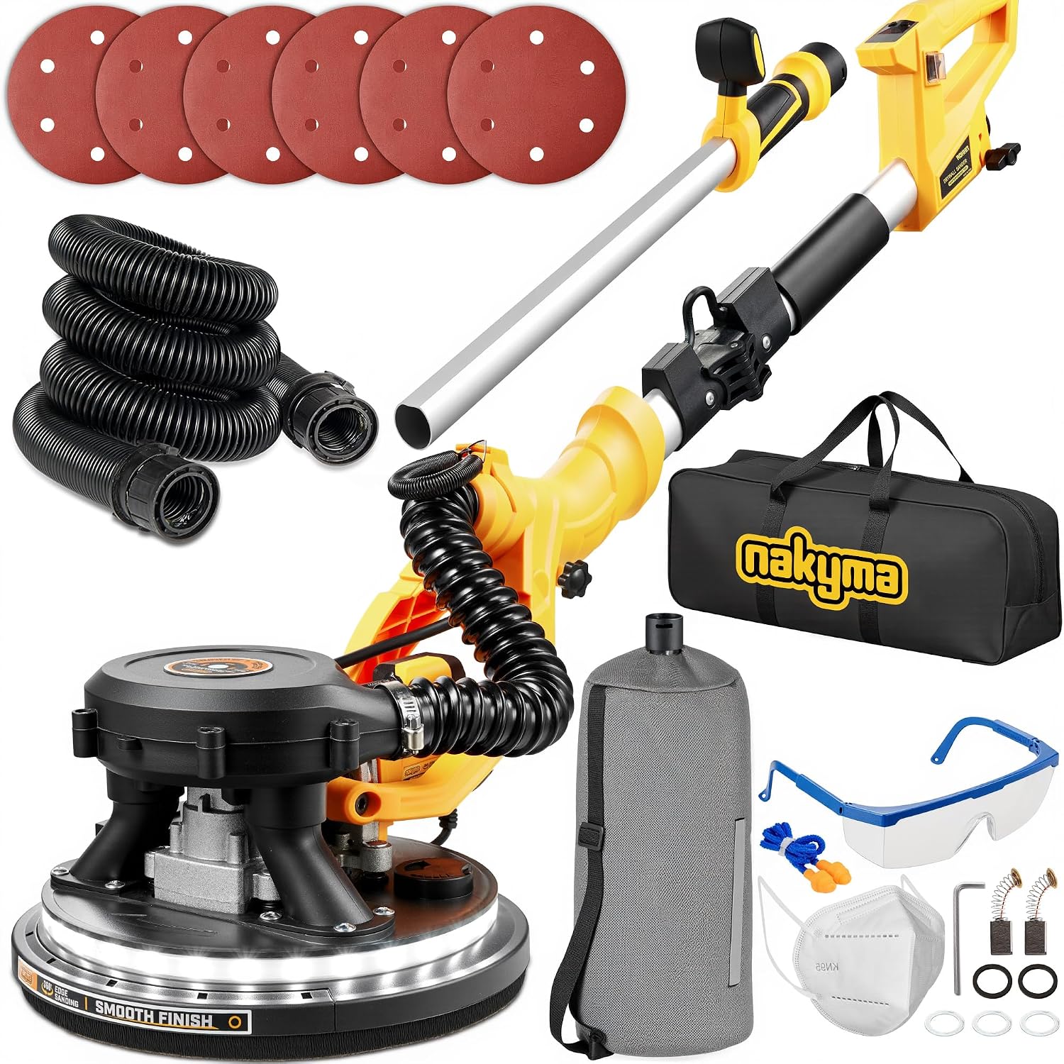 Drywall Sander, 950W 8.5A Electric Drywall Sander with Vacuum Dust Collector, 9 Variable Speed 800-2100RPM, Foldable