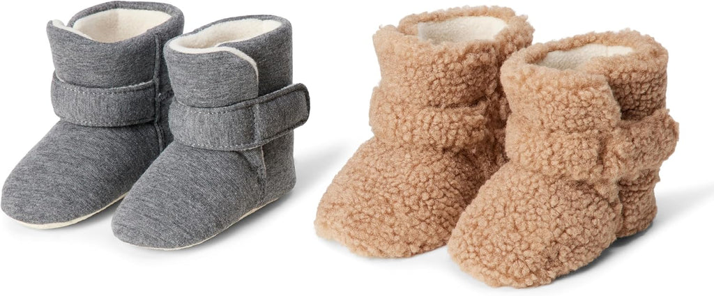 Unisex Babies' Soft Hook & Loop Booties, Infant Crib Shoes, Stay on Infant Slipper Socks with Grippers, Pack of 2