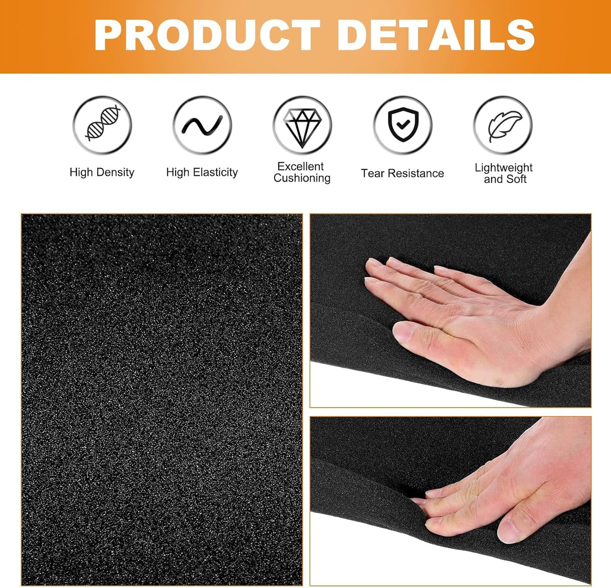 2 Pcs Black Foam Inserts 12"Lx12"Wx1"T & 12"Lx12"Wx0.4"T
