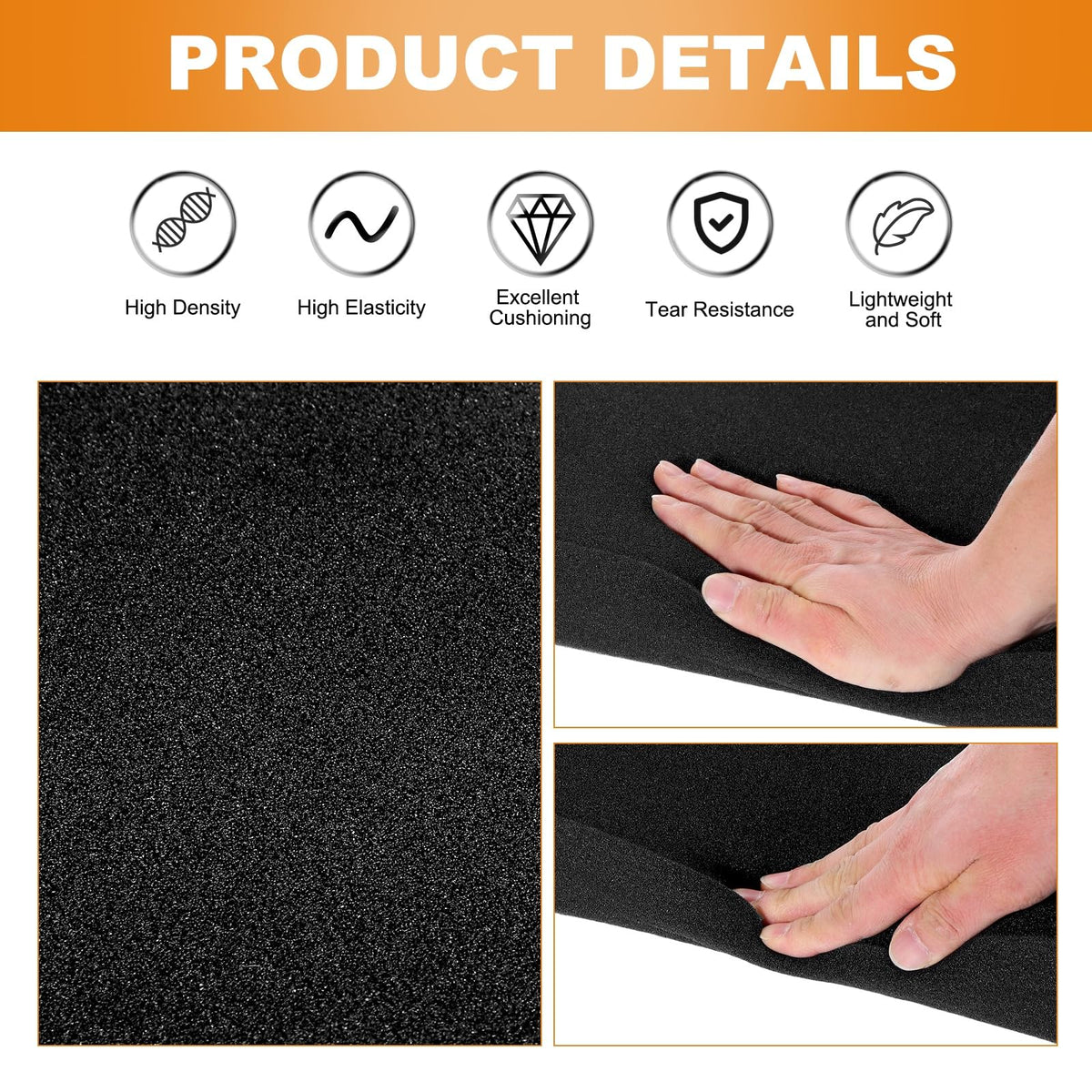 2 Pcs Black Foam Inserts 16"Lx8"Wx2"T & 16"Lx12"Wx1"T