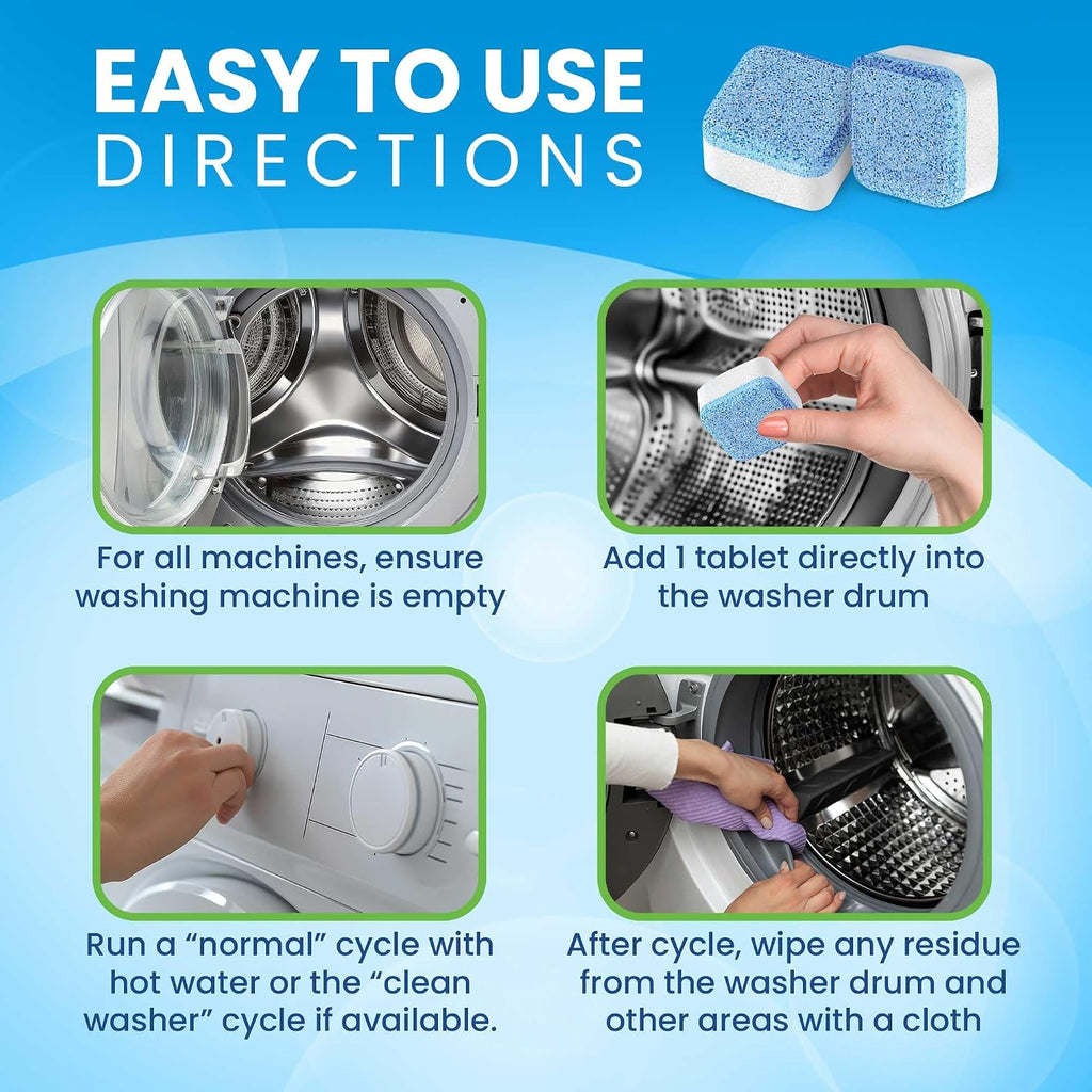 Washing Machine Cleaner & Descaler Tablets, HE Washer Deep Cleaning, 24 Ct